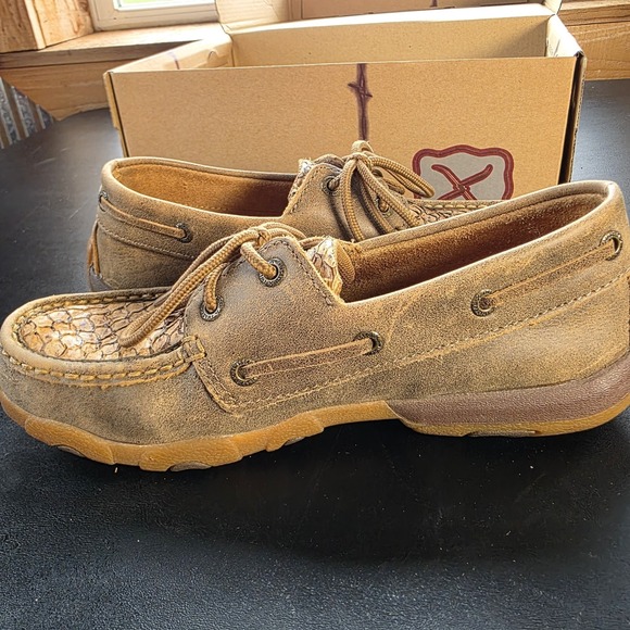 Twisted X Brown Leather Bomber‎ Fish Driving Mocs Boots 6.5 - Picture 6 of 10